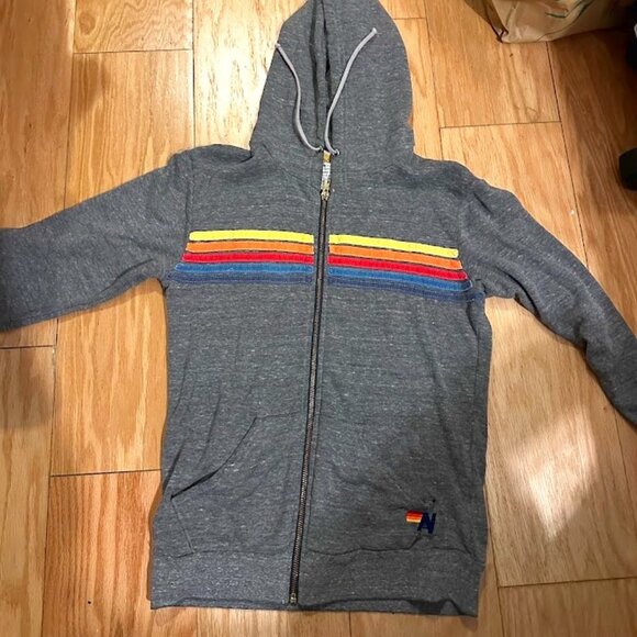 Aviator Nation Gray Hoodie with Rainbow Stripes - Picture 1 of 4